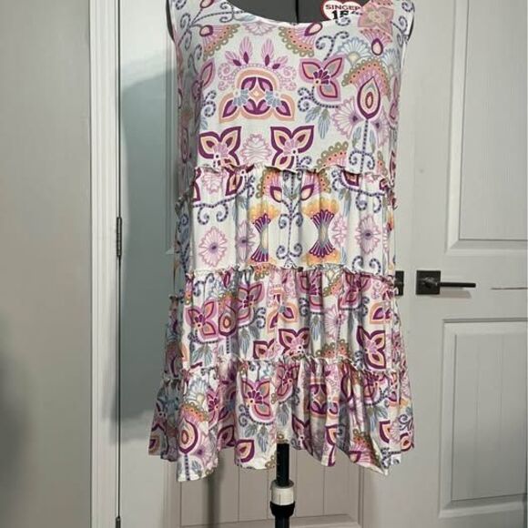 XL Blouse Matilda Jane NWT ruffle bottom and bow tie off back Tank Blouse - Picture 5 of 7